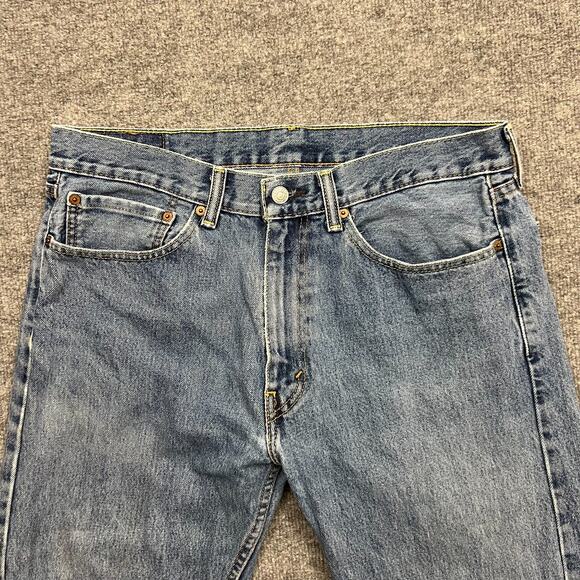 Levis 505 Jeans Mens 34x34 Blue Denim 5-Pocket Mid Rise Straight Leg Zip Fly - Picture 3 of 14